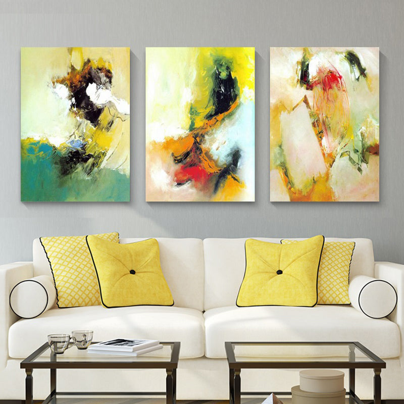 Vivolux | Aquarellmalerei Helle Farbe abstrakter Expressionismus Stil Wanddekoration für das Esszimmer, Set aus 3