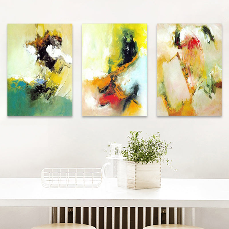 Vivolux | Aquarellmalerei Helle Farbe abstrakter Expressionismus Stil Wanddekoration für das Esszimmer, Set aus 3