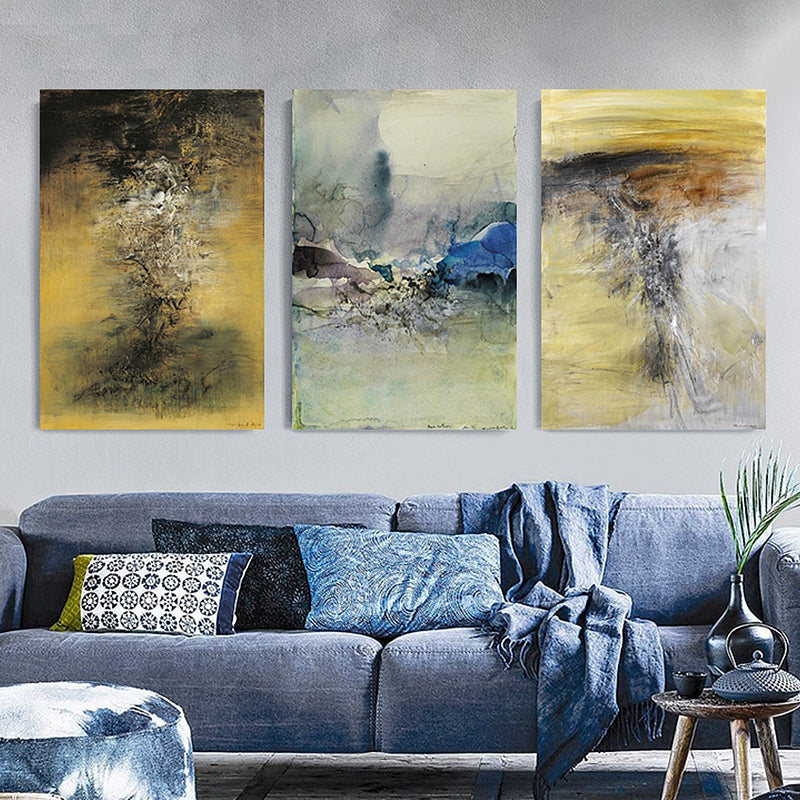 Vivolux | Aquarellmalerei Helle Farbe abstrakter Expressionismus Stil Wanddekoration für das Esszimmer, Set aus 3