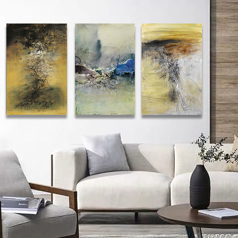 Vivolux | Aquarellmalerei Helle Farbe abstrakter Expressionismus Stil Wanddekoration für das Esszimmer, Set aus 3