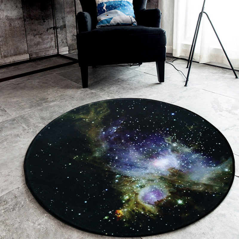 Vivolux | Schwarzer Galaxie-Muster-Teppich Polyester Neuheit Teppich Waschbar Rutschfest Haustierfreundlicher Bereichsteppich für Schlafzimmer