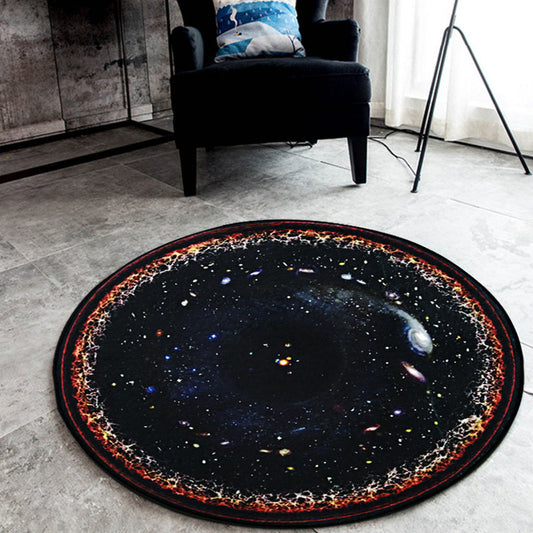 Vivolux | Schwarzer Galaxie-Muster-Teppich Polyester Neuheit Teppich Waschbar Rutschfest Haustierfreundlicher Bereichsteppich für Schlafzimmer