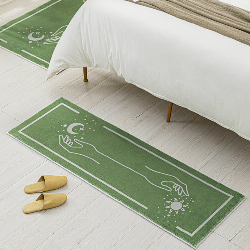 Vivolux | Groene slaapkamer tapijt Minimalistische abstracte tapijt Polyester Wasbaar Antislip ondergrond Huisdier vriendelijke tapijt