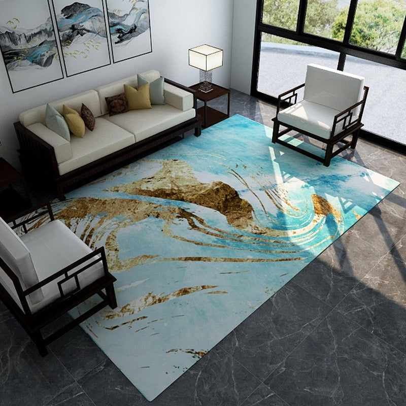 Vivolux | Industriële Aquarel Patroon Tapijt Blauw Polyester Tapijt Antislip Huisdier Vriendelijk Wasbaar Zijn Tapijt voor Slaapkamer