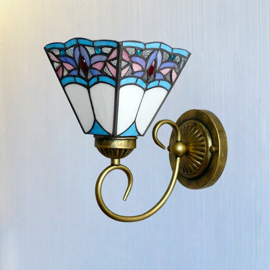 Vivolux | 1 Kopf Wand Lichtarmatur Tiffany Kegel Lila-Blau Glas Wandleuchte mit scrollendem Arm