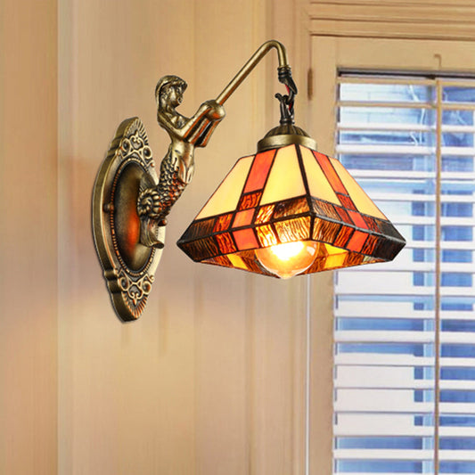 Vivolux | 1 Kopf Wandmontierte Lampe Tiffany Diamond Orange Gefärbtes Glas Wandlampenleuchte