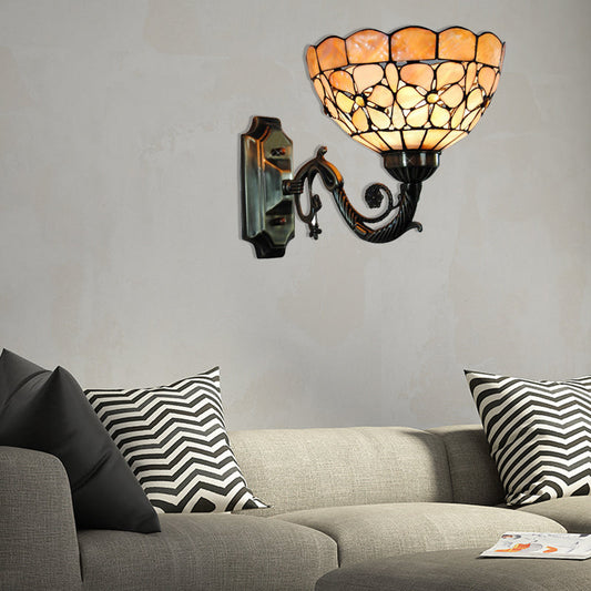 Vivolux | 1 Kopf Wand Leuchte Tiffany Schale Orange Muschel Wandleuchte mit Gebogenem Arm