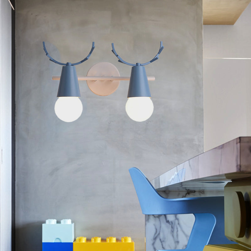 Vivolux | 2 Köpfe Kegel Wandlampe mit Geweihen Zeitgenössische Metall Wandlaterne für das Arbeitszimmer