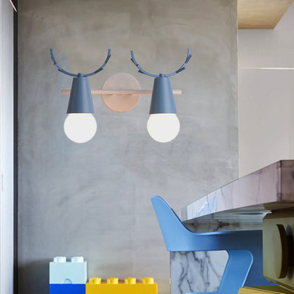 Vivolux | 2 Köpfe Kegel Wandlampe mit Geweihen Zeitgenössische Metall Wandlaterne für das Arbeitszimmer