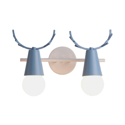 Vivolux | 2 Köpfe Kegel Wandlampe mit Geweihen Zeitgenössische Metall Wandlaterne für das Arbeitszimmer