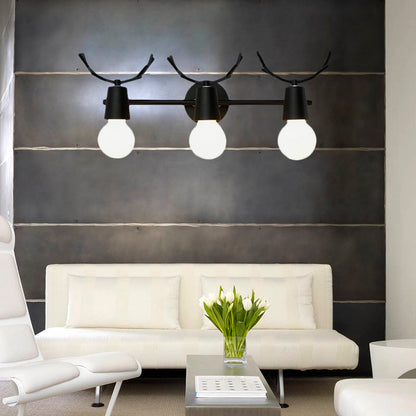 Vivolux | Offene Glühbirne Foyer Treppen Wandleuchte mit Geweihen Metall 3 Lichter Moderne Stil Wandleuchte