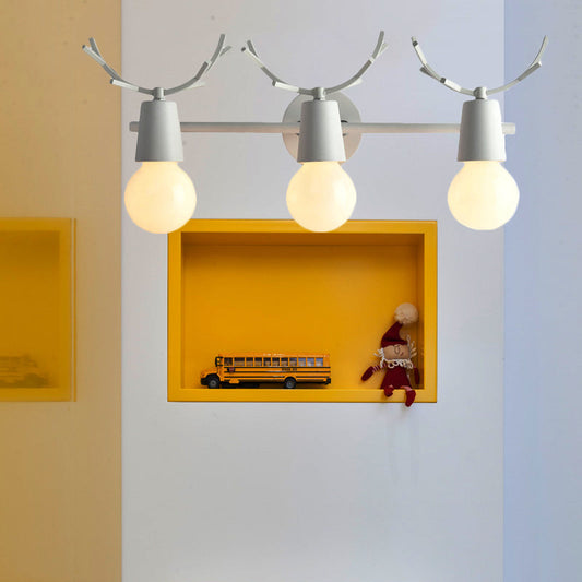 Vivolux | Offene Glühbirne Foyer Treppen Wandleuchte mit Geweihen Metall 3 Lichter Moderne Stil Wandleuchte