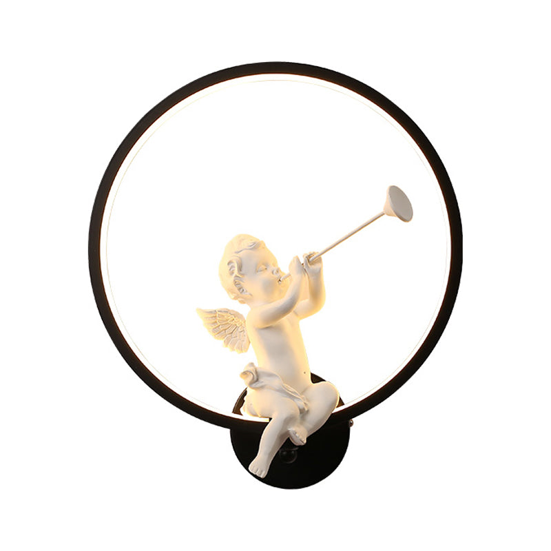 Vivolux | Art Deco Ring Wandleuchte mit Engel Metall Wandleuchten Licht in Schwarz für Erwachsene Schlafzimmer