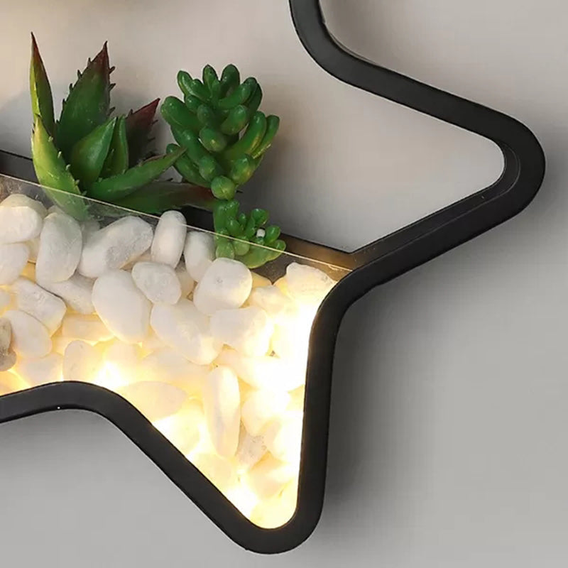 Vivolux | Kunstmatige Succulent Planten Wandlamp Metalen Steen Moderne Creatieve Wandlamp in Zwart voor Slaapkamer
