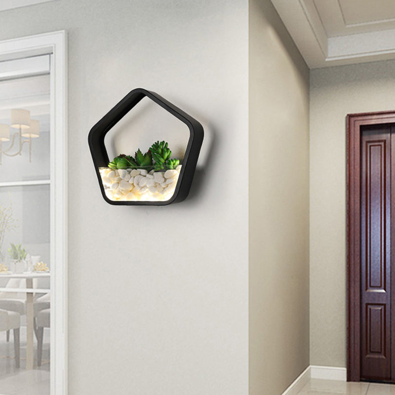 Vivolux | Kunstmatige Succulent Planten Wandlamp Metalen Steen Moderne Creatieve Wandlamp in Zwart voor Slaapkamer