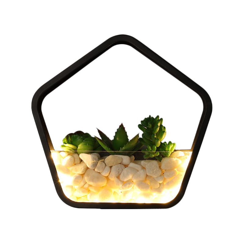 Vivolux | Kunstmatige Succulent Planten Wandlamp Metalen Steen Moderne Creatieve Wandlamp in Zwart voor Slaapkamer