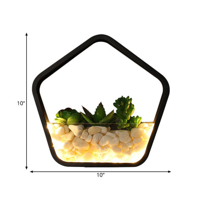 Vivolux | Kunstmatige Succulent Planten Wandlamp Metalen Steen Moderne Creatieve Wandlamp in Zwart voor Slaapkamer