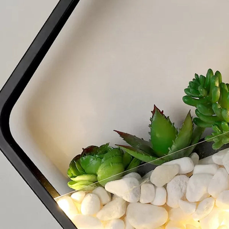 Vivolux | Kunstmatige Succulent Planten Wandlamp Metalen Steen Moderne Creatieve Wandlamp in Zwart voor Slaapkamer