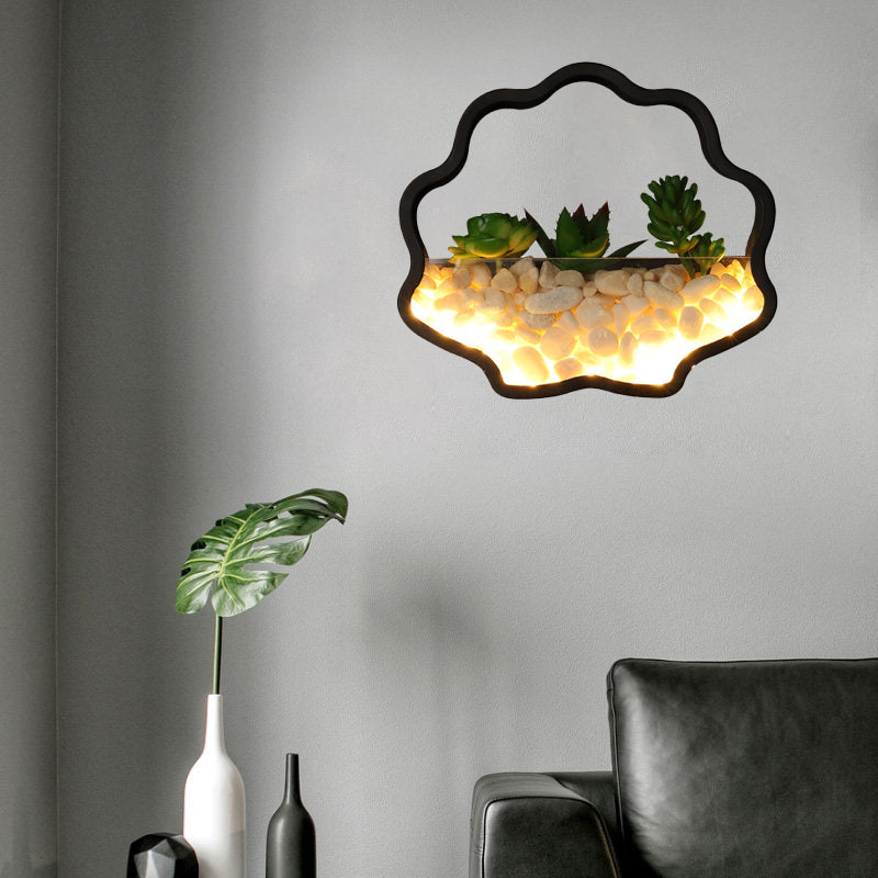 Vivolux | Kunstmatige Succulent Planten Wandlamp Metalen Steen Moderne Creatieve Wandlamp in Zwart voor Slaapkamer