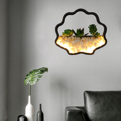 Vivolux | Kunstmatige Succulent Planten Wandlamp Metalen Steen Moderne Creatieve Wandlamp in Zwart voor Slaapkamer