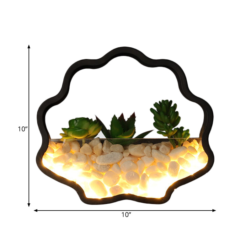 Vivolux | Kunstmatige Succulent Planten Wandlamp Metalen Steen Moderne Creatieve Wandlamp in Zwart voor Slaapkamer