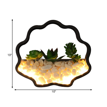 Vivolux | Kunstmatige Succulent Planten Wandlamp Metalen Steen Moderne Creatieve Wandlamp in Zwart voor Slaapkamer