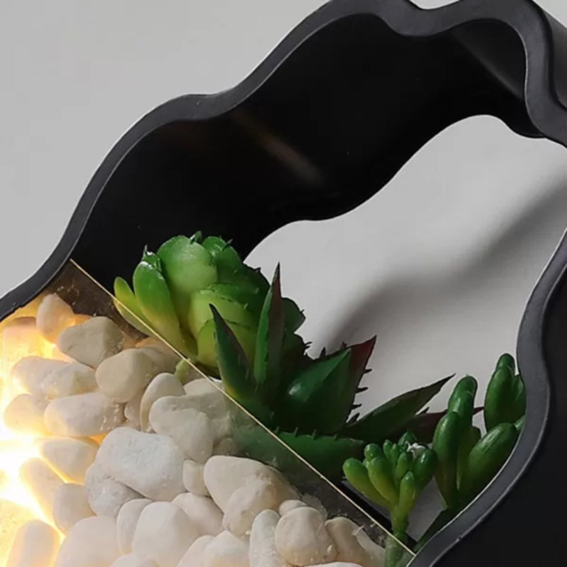 Vivolux | Kunstmatige Succulent Planten Wandlamp Metalen Steen Moderne Creatieve Wandlamp in Zwart voor Slaapkamer