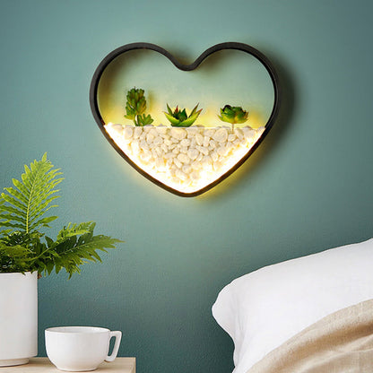 Vivolux | Kunstmatige Succulent Planten Wandlamp Metalen Steen Moderne Creatieve Wandlamp in Zwart voor Slaapkamer