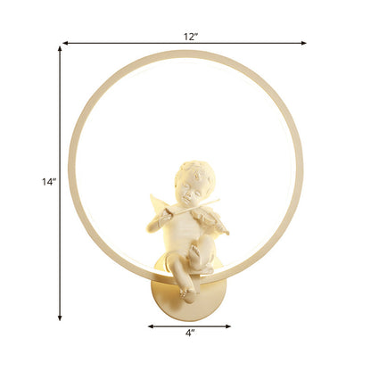 Vivolux | Moderne Weiße Wandlampe mit Engel Junge Ring Acryl LED Wandleuchte für Treppe