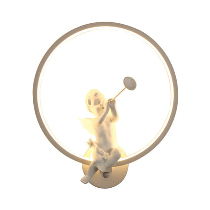 Vivolux | Moderne Weiße Wandlampe mit Engel Junge Ring Acryl LED Wandleuchte für Treppe