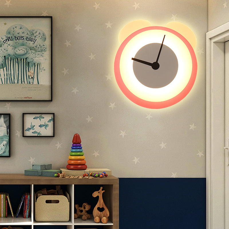 Vivolux | Cartoon Rosa Wand sconce Uhr Bär Acryl Wandlampe für Mädchen Schlafzimmer Wohnzimmer