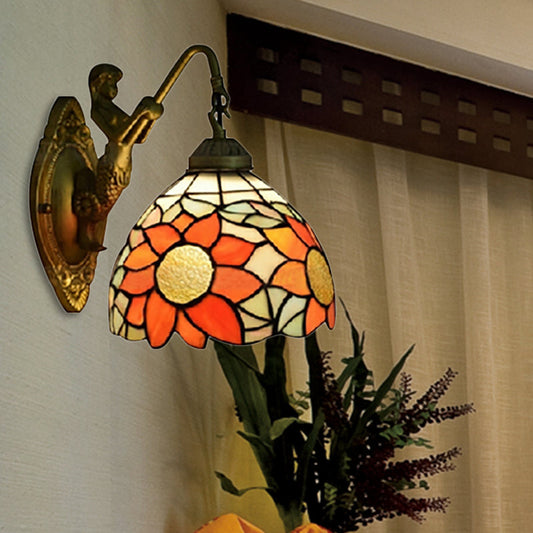 Vivolux | 1 Kopf Flur Wandmontierte Licht Tiffany Orange Wandlampe mit Sonnenblume Buntglasschirm