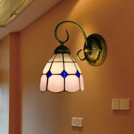 Vivolux | 1 Kopf Schüssel Wandlicht Leuchte Tiffany Orange/Blau/Rosa Glas Wandleuchte mit gebogenem Arm für Flur