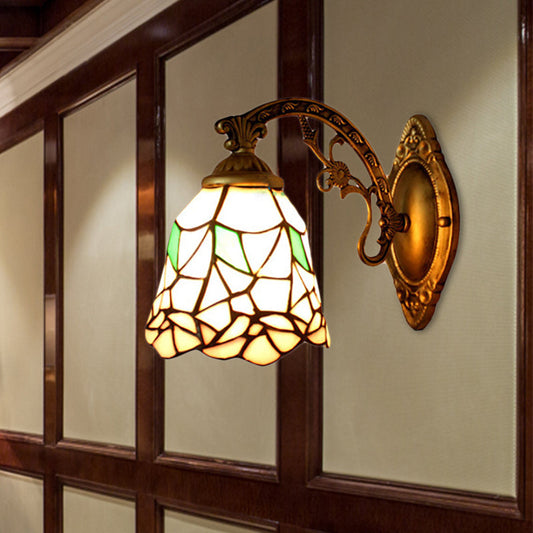 Vivolux | Vintage Bell Wandlamp Gepunktet Glas 1-Lichts Wandarmatuur für Schlafzimmerbeleuchtung mit Blumenmuster in Beige