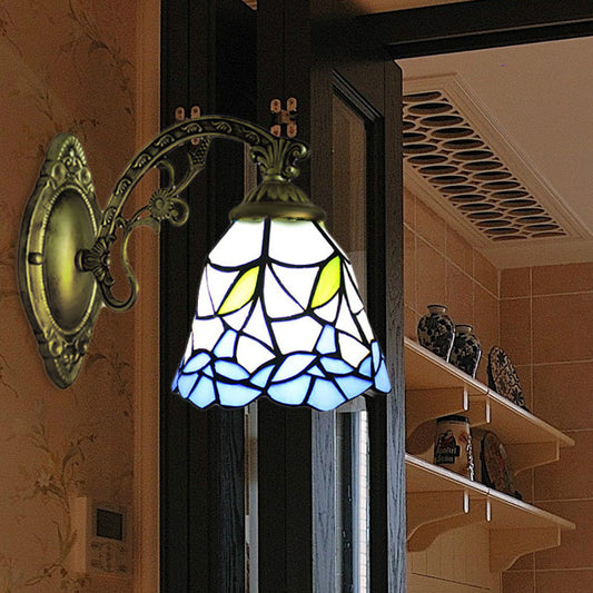 Vivolux | Blaue Glocke Wandmontage Leuchte Rustikal Gefärbtes Glas 1 Licht Blumen Wand Sconce Beleuchtung für Korridor