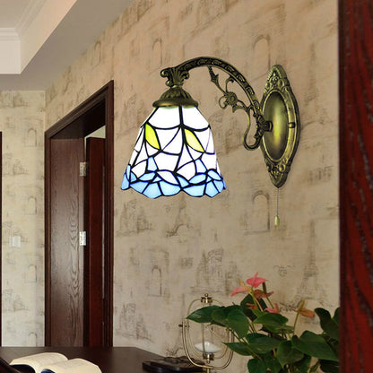 Vivolux | Blaue Glocke Wandmontage Leuchte Rustikal Gefärbtes Glas 1 Licht Blumen Wand Sconce Beleuchtung für Korridor