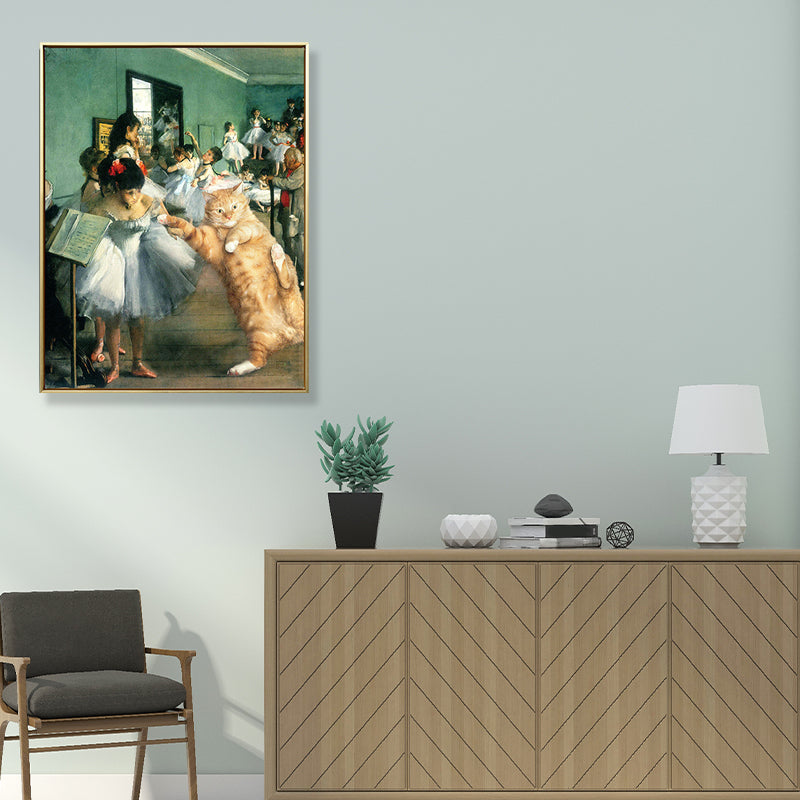 Vivolux | Tanzparty Katze Wandkunst Druck Grünes Leinwand-Made Wanddekoration für Wohnzimmer, Texturiert