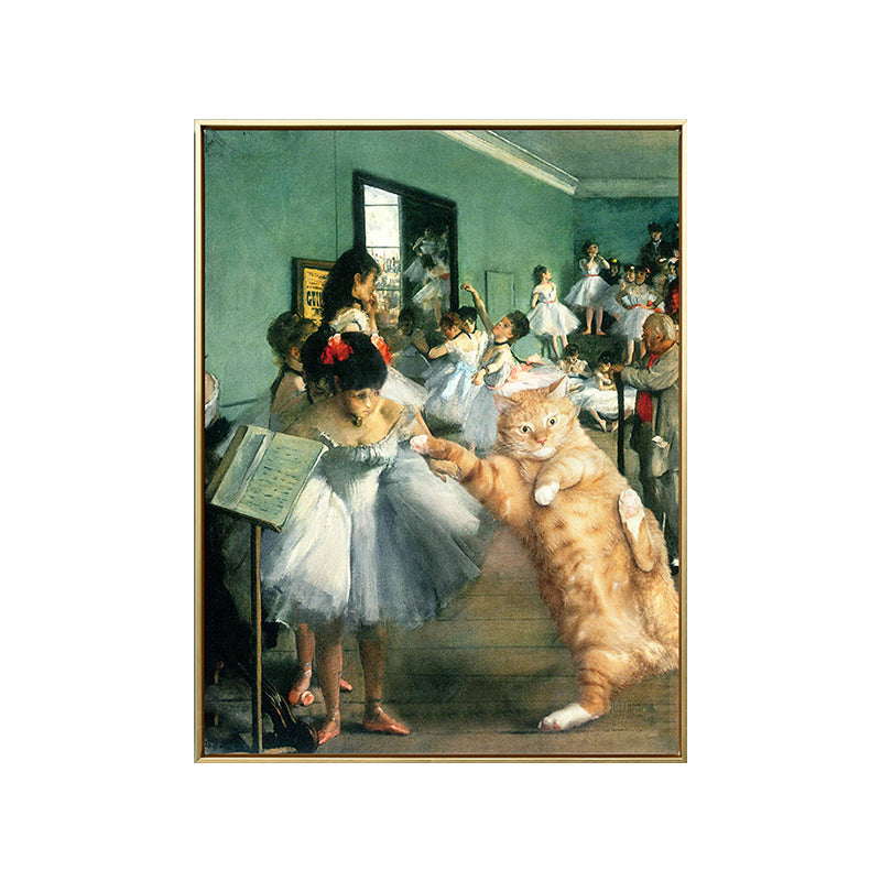 Vivolux | Tanzparty Katze Wandkunst Druck Grünes Leinwand-Made Wanddekoration für Wohnzimmer, Texturiert