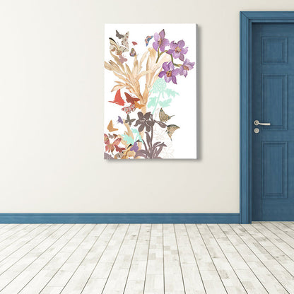 Vivolux | Schmetterling und Blüte Leinwanddruck Pop Art Stil Blumen Wanddekoration in Pastellfarbe