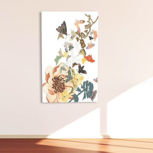 Vivolux | Schmetterling und Blüte Leinwanddruck Pop Art Stil Blumen Wanddekoration in Pastellfarbe