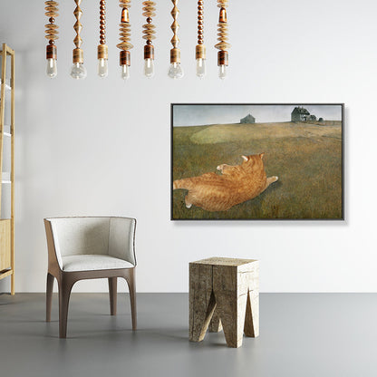 Vivolux | Grüne Wiese Fat Cat Kunstdruck Texturiert Funky Wohnzimmer Leinwand, Verschiedene Größen