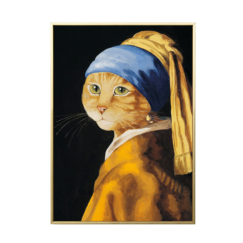 Vivolux | Gelbe Katze mit Schmuck Kanvas Kunst Tiermuster Funky Texturierte Wanddekoration für Zuhause