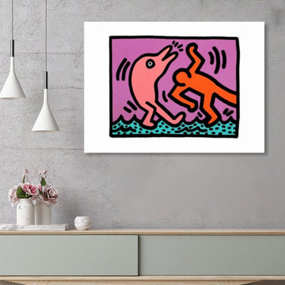 Vivolux | Illustriertes abstraktes Figuren-Canvas in hellen Farben Pop Art Wanddekoration für das Wohnzimmer