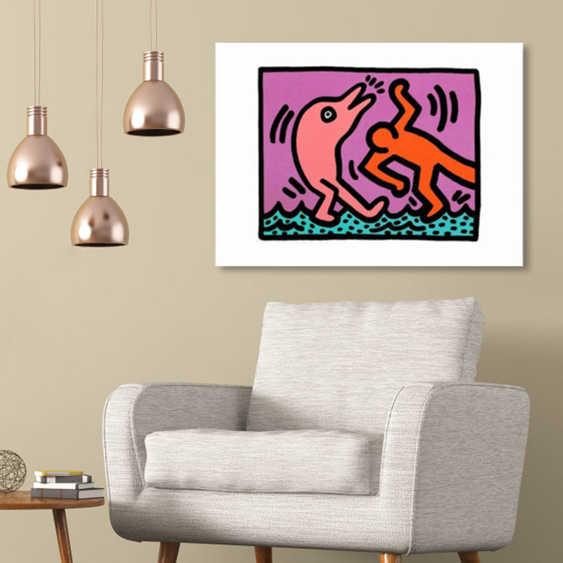 Vivolux | Illustriertes abstraktes Figuren-Canvas in hellen Farben Pop Art Wanddekoration für das Wohnzimmer