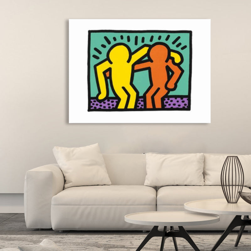 Vivolux | Illustriertes abstraktes Figuren-Canvas in hellen Farben Pop Art Wanddekoration für das Wohnzimmer