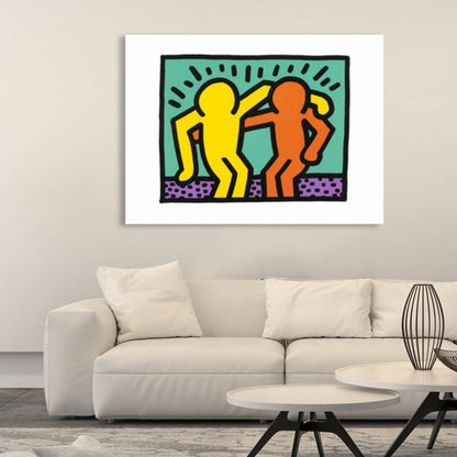 Vivolux | Illustriertes abstraktes Figuren-Canvas in hellen Farben Pop Art Wanddekoration für das Wohnzimmer