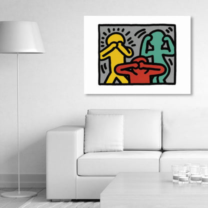 Vivolux | Illustriertes abstraktes Figuren-Canvas in hellen Farben Pop Art Wanddekoration für das Wohnzimmer