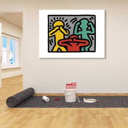 Vivolux | Illustriertes abstraktes Figuren-Canvas in hellen Farben Pop Art Wanddekoration für das Wohnzimmer