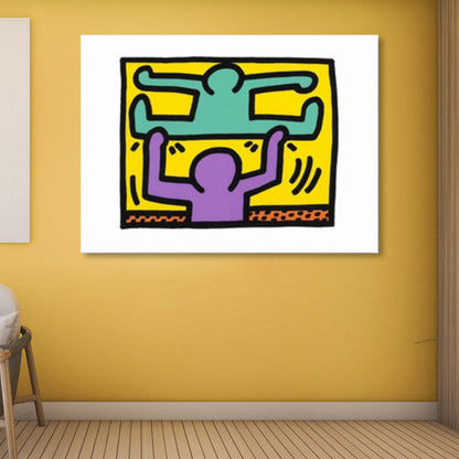 Vivolux | Illustriertes abstraktes Figuren-Canvas in hellen Farben Pop Art Wanddekoration für das Wohnzimmer