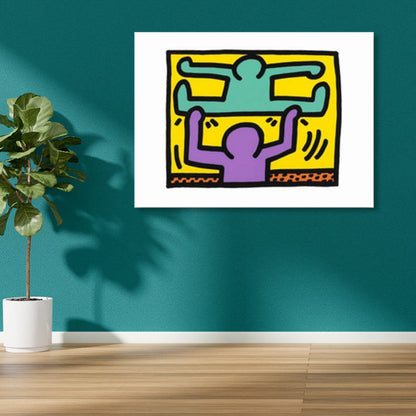 Vivolux | Illustriertes abstraktes Figuren-Canvas in hellen Farben Pop Art Wanddekoration für das Wohnzimmer